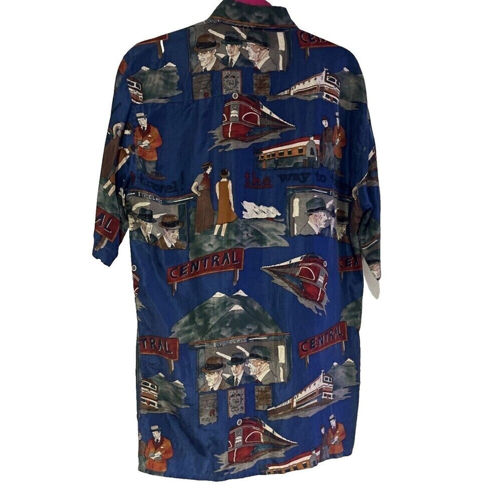Burma Bibas Shirt Men's Train Station Camp Shirt 100% Silk Small 90's VTG - Picture 5 of 8